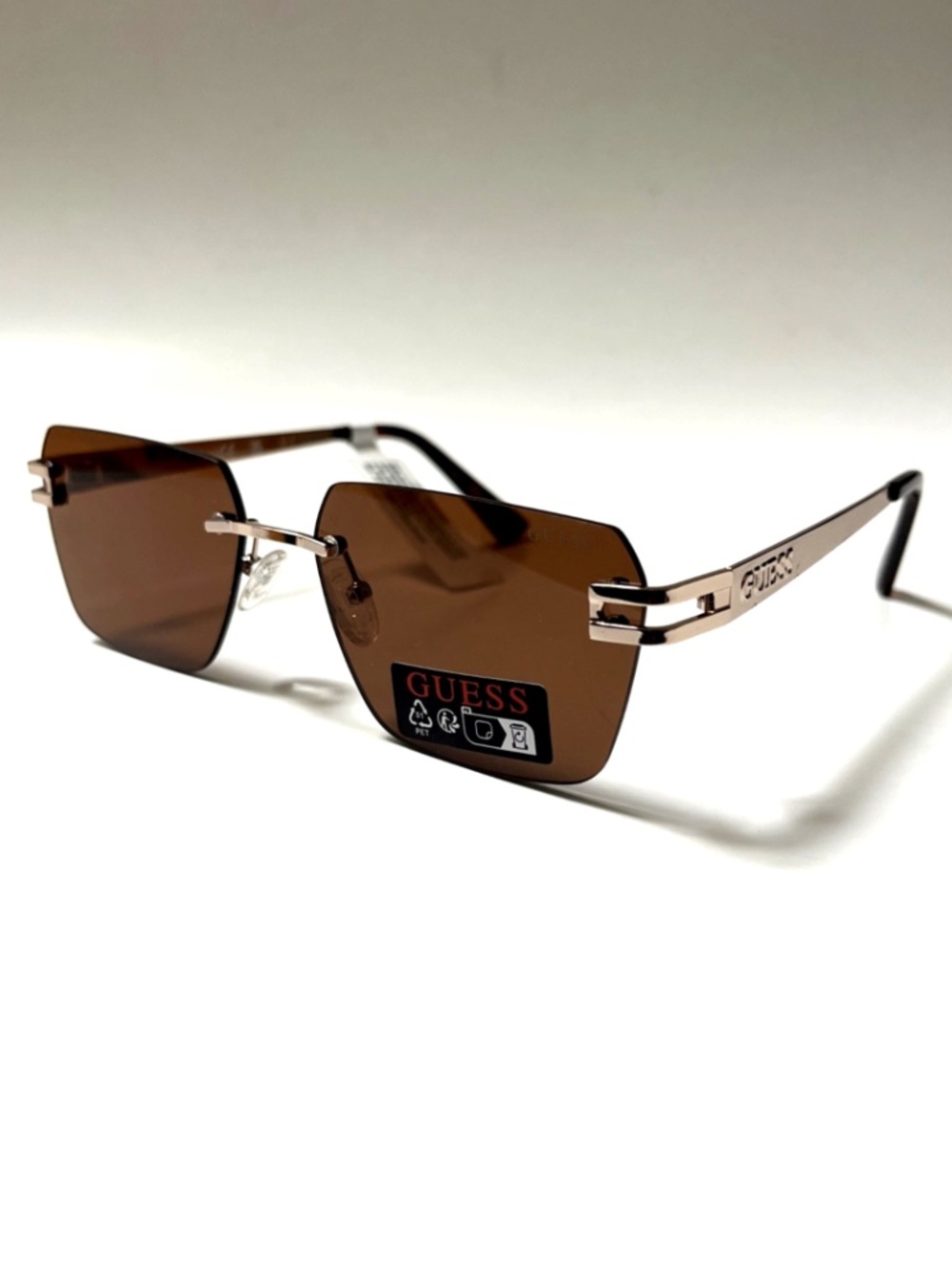 New GUESS Rimless Slim Sunglasses GO00072 Metal Gold Brown Rectangle Classic